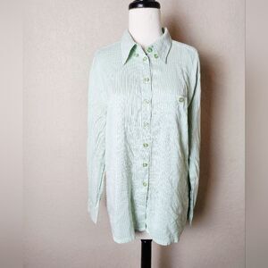 Escada Margaretha Ley Silk Blend Striped Button Down  Blouse Green White Size 44